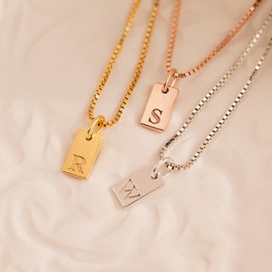 Dainty Initial Tag Necklace by Caitlyn Minimalist Custom Engraved Letter Pendant Necklace in Box Chain Bridesmaid Gifts NM83bNIF33 image 4