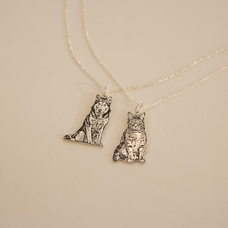 Custom Pet Portrait Necklace • Pet Memorial Jewelry • Dog Engraved Necklace or Cat Necklace • Pet Loss Memorial Gift • Gift for Him • NM41 image 3