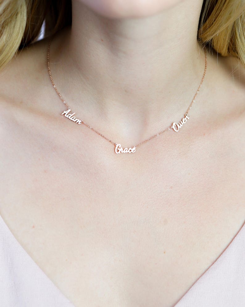 Dainty Triple Name Necklace Children 3 Names Necklace Custom Three Names Family Necklace Friendship Necklace New Mom gift NH05F47 image 1