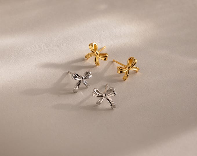 Bow Stud Earrings by Caitlyn Minimalist • Dainty Ribbon Charm Earrings • Tiny Cute Earrings • Gold Jewelry • Gift for Daughter • ER682