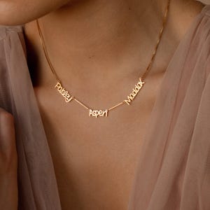 Collar con varios nombres en cadena de caja de Caitlyn Minimalist • Joyería con nombre personalizado • Collar familiar • Regalo para el Día de la Madre • NM91F92