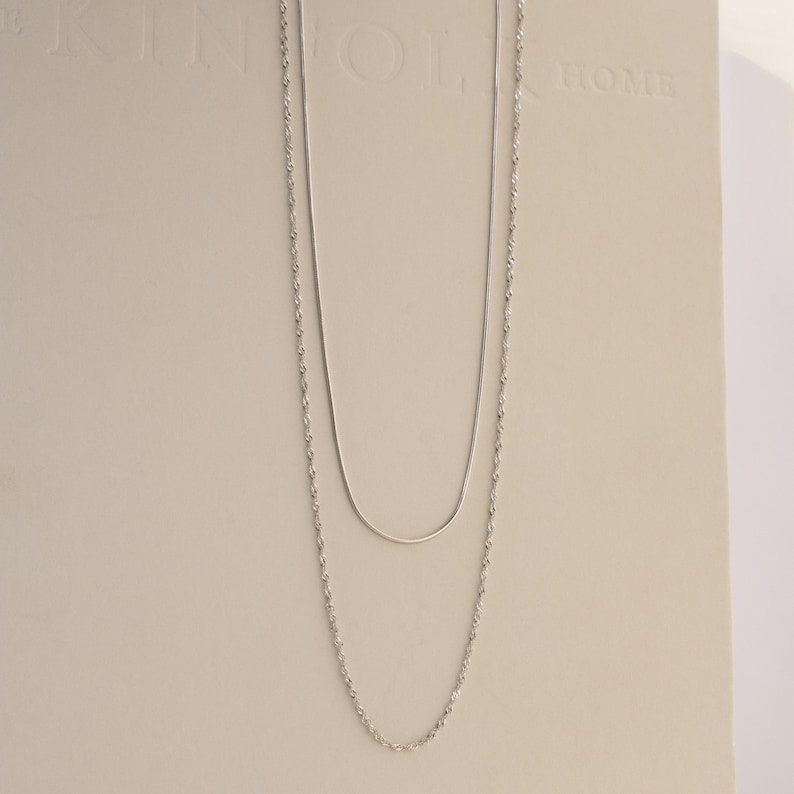 Duo Twist Chain Necklace by Caitlyn Minimalist Layered Necklace Set with Snake Chain, Singapore Chain Minimalist Choker Necklace NR066 image 6