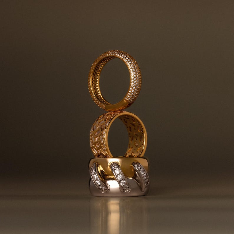 Anello baguette con diamanti a mosaico di Caitlyn Minimalist • Anello impilabile vintage massiccio • Gioielli Art Déco • Regalo di anniversario per la moglie • RR212 immagine 10