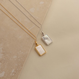 Pearl Locket Necklace by Caitlyn Minimalist • Dainty Mother of Pearl Pendant Necklace in Gold & Silver • Memorial Jewelry • Mom Gift • NR062