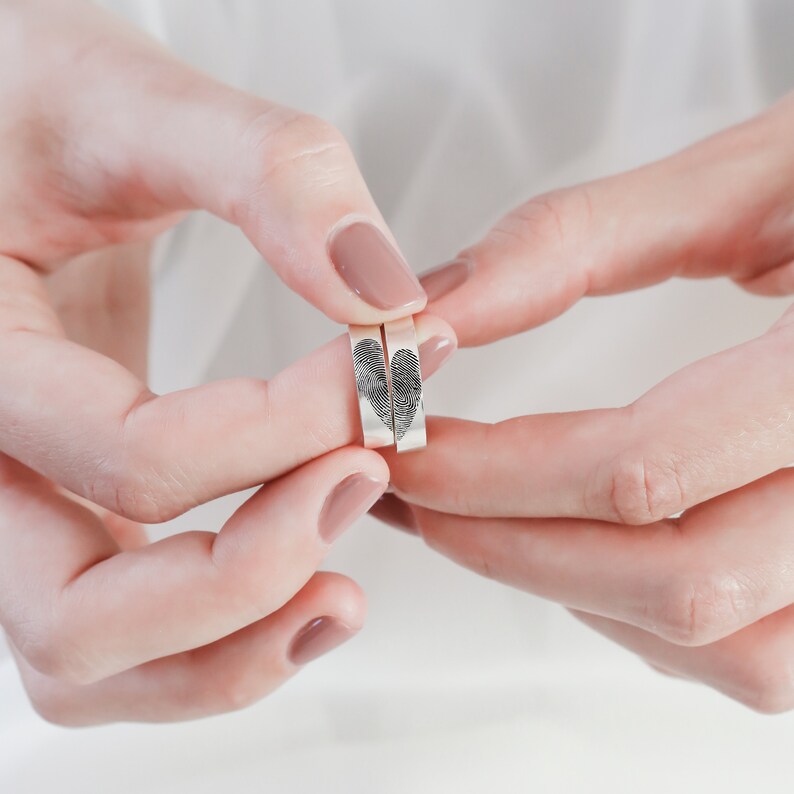 SET OF 2 FingerPrint Rings \u2022 Actual FingerPrint Jewelry \u2022 Couple Rings \u2022 Wedding Band \u2022 Memorial Jewelry \u2022 Anniversary Gift for Him \u2022 RM44
