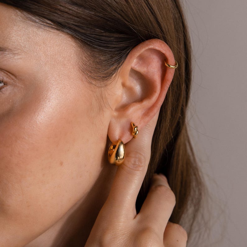 Bold Teardrop Hoop Earrings By Caitlyn Minimalist • Chunky Dome Huggie Earrings • Statement Jewelry • Girlfriend Gift • ER742 image 9