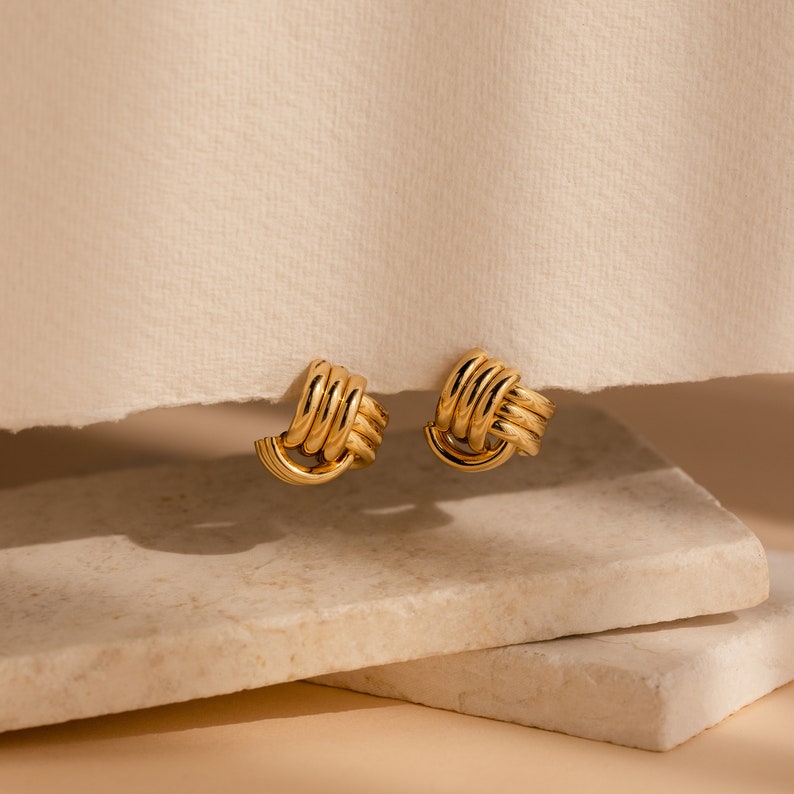 Bold Knot Stud Earrings by Caitlyn Minimalist Everyday Statement Earrings in Gold & Silver Minimalist Jewelry Gift for Mom ER483 image 4