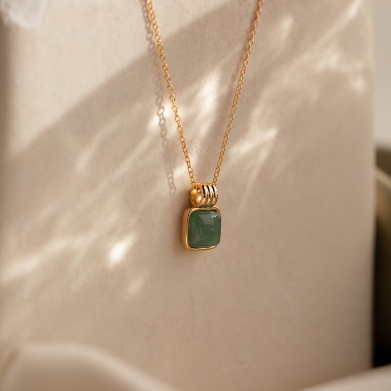 Jade Pendant Necklace by Caitlyn Minimalist Vintage Green Layering Necklace Lucky Jade Jewelry Gift for Her Graduation Gift NR151 18K GOLD