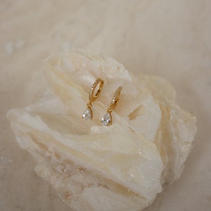 Diamond Drop Earrings by Caitlyn Minimalist Pave Huggie Hoop Dangle Earrings Perfect Wedding Earrings, Bridal Earrings ER117 image 7