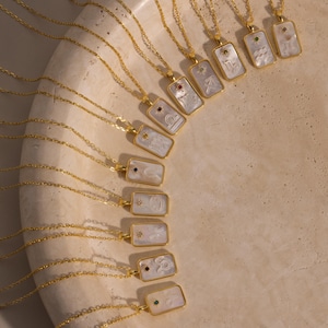 Pearl Zodiac Birthstone Necklace by CaitlynMinimalist • Custom Pendant Necklace with Mother of Pearl • Zodiac Jewelry • Gift for Her • NM216 image 7