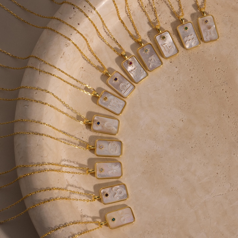 Pearl Zodiac Birthstone Necklace by CaitlynMinimalist • Custom Pendant Necklace with Mother of Pearl • Zodiac Jewelry • Gift for Her • NM216 image 7