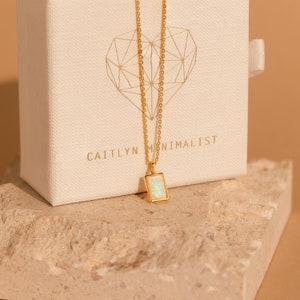 Opal Charm Necklace by CaitlynMinimalist Dainty Pendant Necklace Baguette Cut Gemstone Necklace Opal Jewelry Bridesmaid Gift NR164 image 10