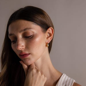 Bold Teardrop Hoop Earrings By Caitlyn Minimalist • Chunky Dome Huggie Earrings • Statement Jewelry • Girlfriend Gift • ER742 image 6