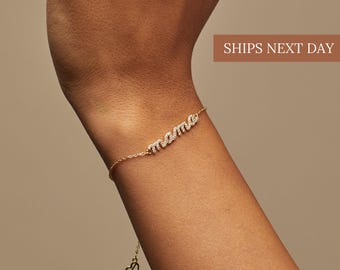 Pave Mama Script Bracelet by Caitlyn Minimalist • Perfect Gift for Mom • New Mom Gift • Diamond Gemstone Bracelet for Mom • BR006