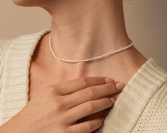 Thin Pearl Choker Necklace by Caitlyn Minimalist • Dainty Pearl Beaded Necklace • Wedding, Bridal Jewelry • Accessories for Mom • NR121