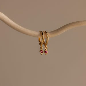 Dangling Hoop Birthstone Earrings by Caitlyn Minimalist • Rhombus Gemstone Drop Earrings • Dainty Vintage Jewelry • Gift for Her • ER313
