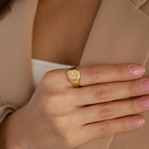 Lucky Number Signet Ring by Caitlyn Minimalist • Bold Engraved Ring • Signet Initial Ring • Statement Ring • Gift for Dad • RM114NIF62