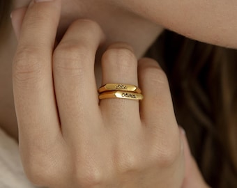 Custom Signet Ring • Name Ring • Stackable Bar Ring • Minimalist Ring • Personalized Engraved Ring • Birthday Gift for Her • RM32F100