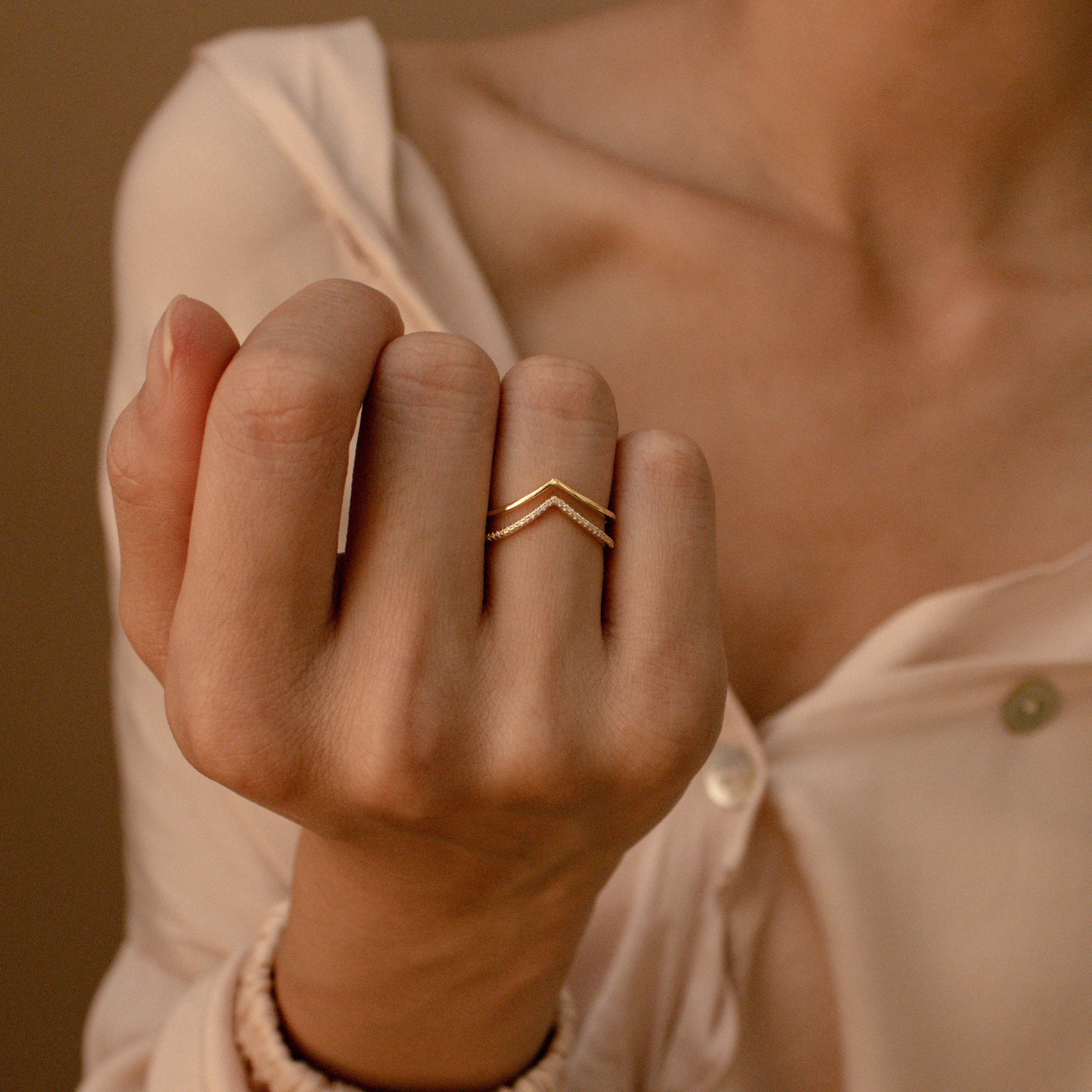 10k Yellow Gold Chevron Ring For Women - Size 7, Dainty & Stylish Everyday Ring - View #5