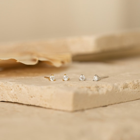 Tiny Diamond Studs by Caitlyn Minimalist • Dainty Gold Stud Earrings • Everyday Jewelry • Perfect for Earring Stacks • Gifts for Mom • ER124