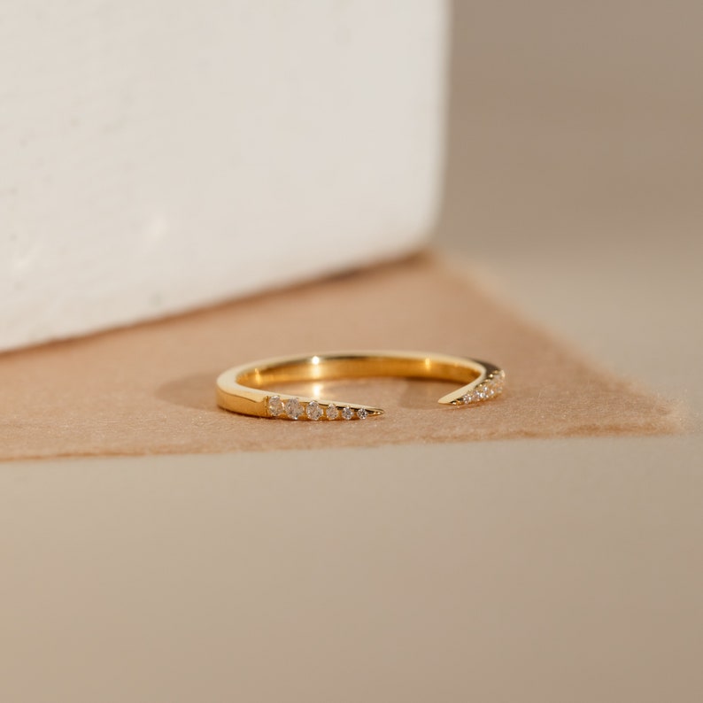 Pavé Minimalist Open Ring by Caitlyn Minimalist Dainty Stacking Ring Elegant Gold Diamond Ring, Perfect Anniversary Gift for Her RR092 image 6