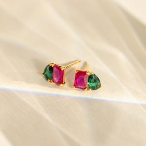 Toi et Moi Birthstone Earrings by Caitlyn Minimalist • Dainty Emerald & Teardrop Stud Earrings • Personalized Jewelry • Gift for Mom • CM93