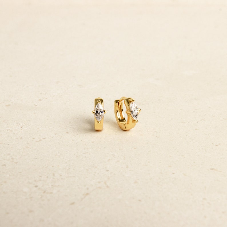 Dainty Huggie Earrings by Caitlyn Minimalist Marquise Diamond Hoops Diamond Earrings Minimalist Earrings ER120 image 2