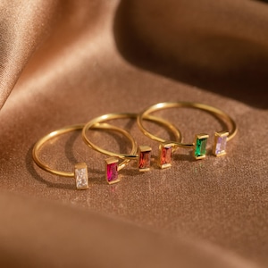 Vertical Baguette Birthstone Ring by Caitlyn Minimalist • Open Duo Gemstone Ring • Birthstone Jewelry • Personalized New Mom Gift • RM94