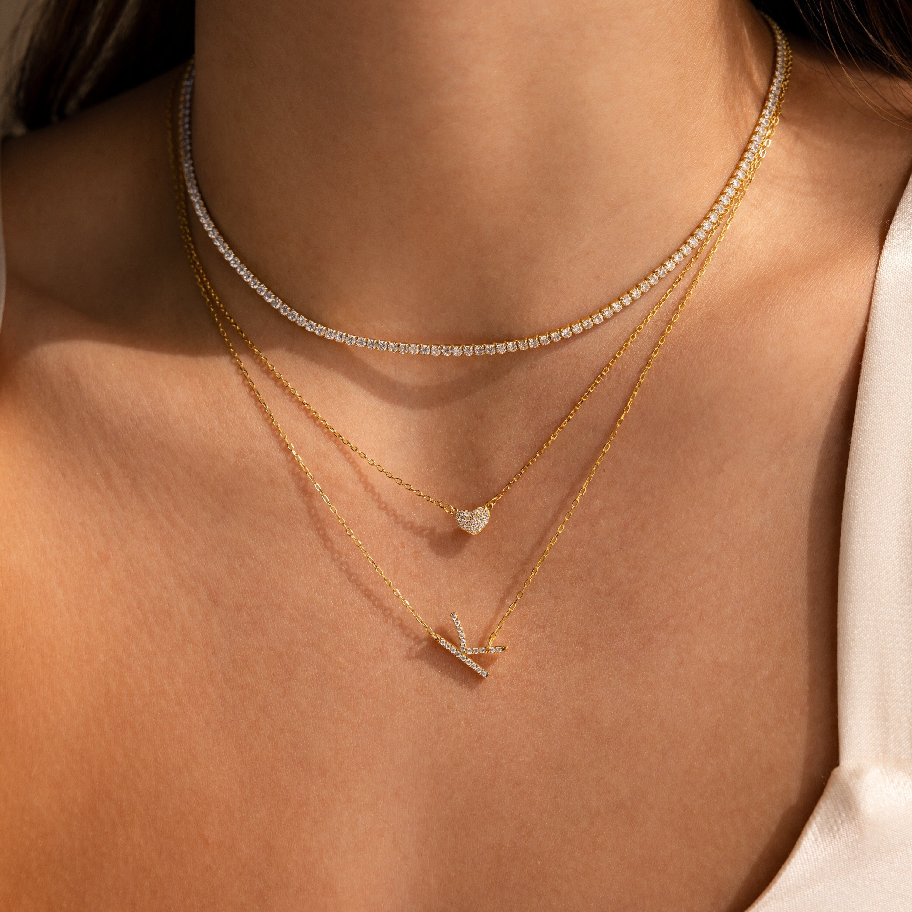 Pave Sideways Letter Necklace by Caitlyn Minimalist