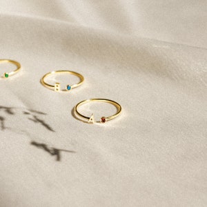 Initial Birthstone Ring Letter Ring by Caitlyn Minimalist Mothers Ring Birthday Gifts Bridesmaid Gifts RM74F39 image 9