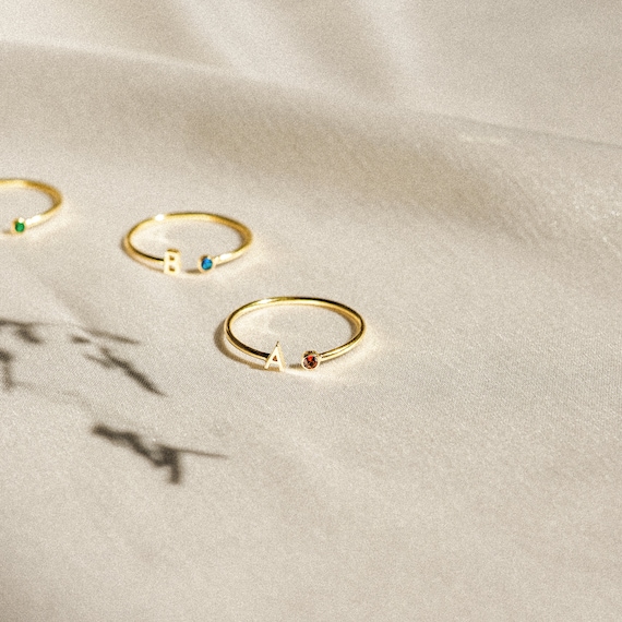 Initial Birthstone Ring Letter Ring by Caitlyn Minimalist Mothers