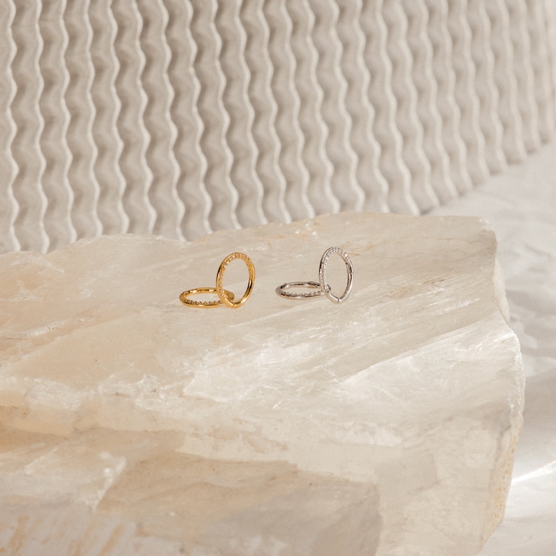 Pavé Cartilage Mini Hoops by Caitlyn Minimalist Dainty Diamond Huggie Earrings Small Gold Hoops Perfect Gift for Her ER249 image 5