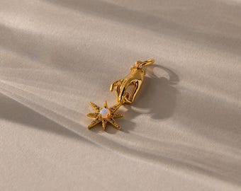 North Star Hand Charm by Caitlyn Minimalist • Dangling Opal Birthstone Charm for Necklaces • Celestial Jewelry • Best Friend Gift • XR076