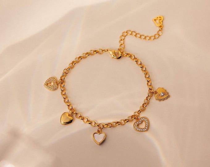Heart Charm Bracelet by Caitlyn Minimalist • Vintage Multi Heart Bracelet • Gold Charm Bracelet • Diamond Jewelry • Graduation Gifts • BR081