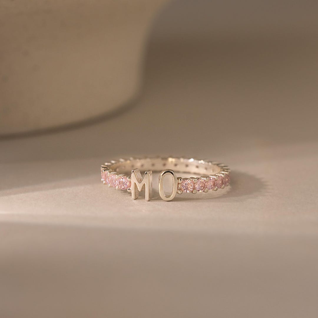 Duo Initial Birthstone Ring by Caitlyn Minimalist • Custom Initial Ring ...