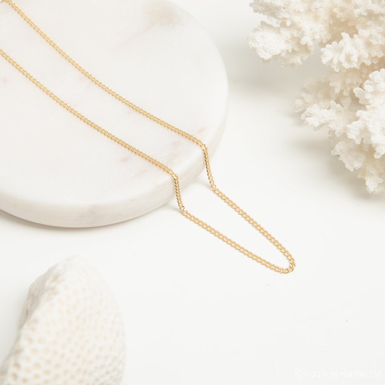 Minimalist Layering Chain by Caitlyn Minimalist Dainty Curb Chain Necklace in Sterling Silver, Gold, Rose Gold NR044 18K GOLD