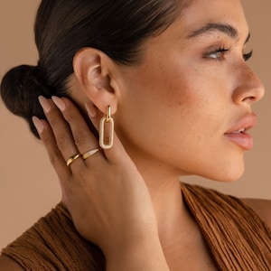 Pave Link Hoop Earrings by Caitlyn Minimalist Removable Dangle Earrings Statement Geometric Earrings Gift for Sister ER402 image 5