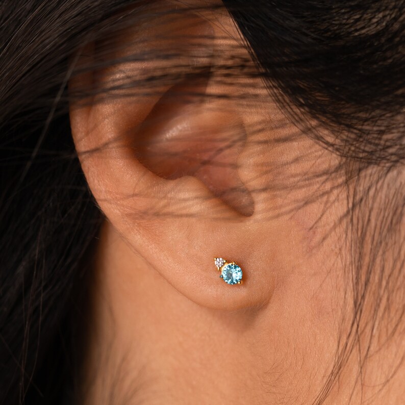 Custom Birthstone Earrings by Caitlyn Minimalist • Dainty Gold Gemstone Stud Earrings • Personalized Jewelry • Birthday Gift for Mom • ER231