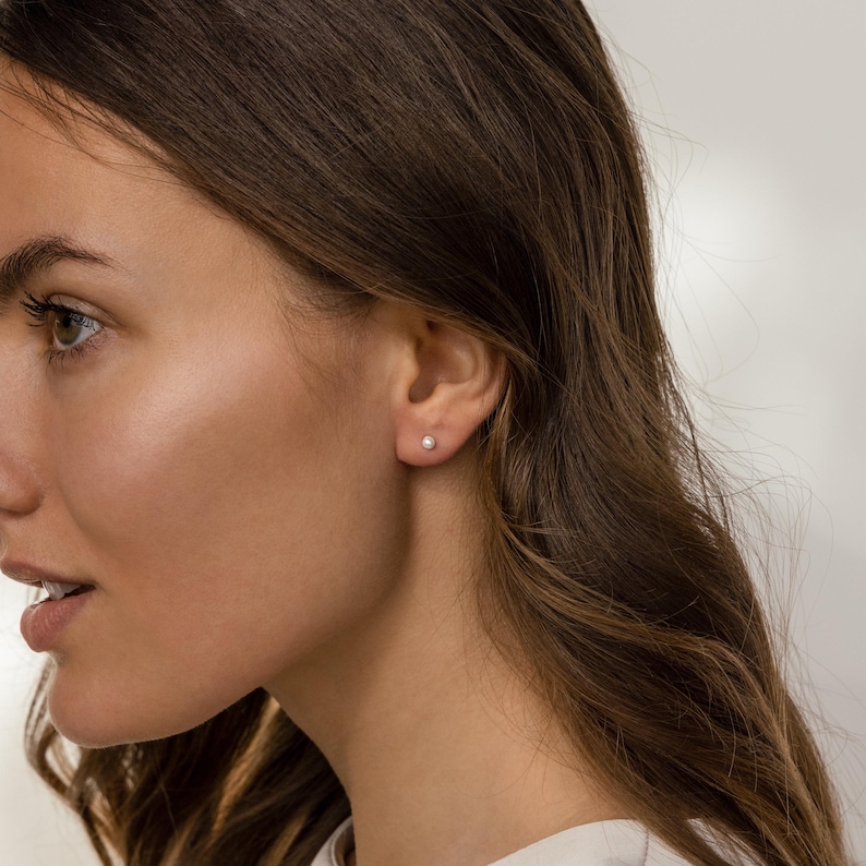 Dainty Pearl Stud Earrings by Caitlyn Minimalist • Everyday Pearl Jewelry • Minimalist Stacking Earrings • Bridesmaid Proposal Gifts • ER316 image 9