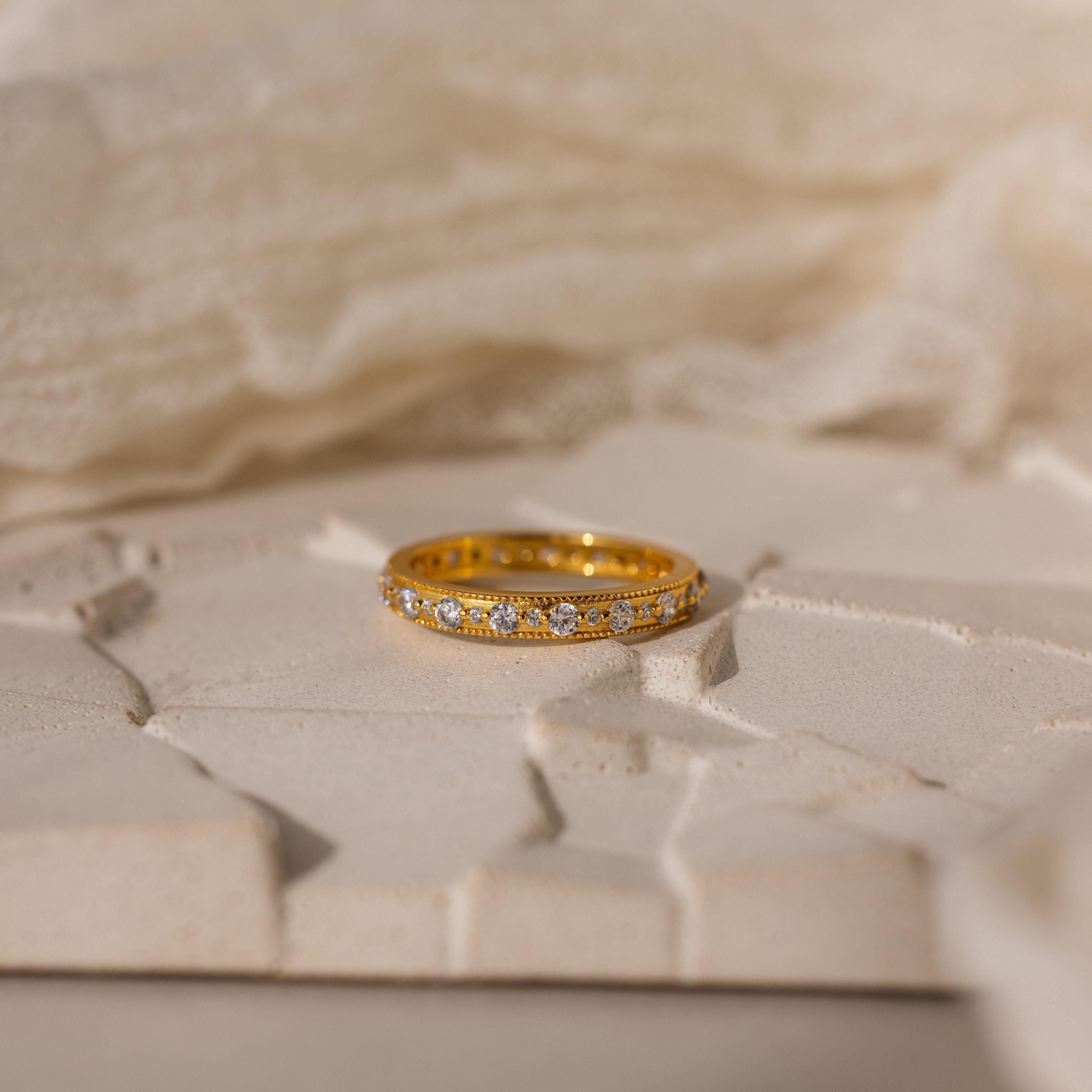 Beaded Diamond Eternity Ring by CaitlynMinimalist • Stackable Pave Diamond Band • Gold Wedding Band •  Unique Jewelry • Gift for Her • RR159