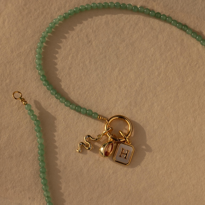 Beaded Jade Clasp Necklace by Caitlyn Minimalist • Jade Gemstone Chain Necklace • Perfect for Charm Jewelry • Girlfriend Gift • NR369 image 8