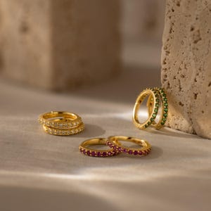 8mm Birthstone Clicker Hoop Earrings by Caitlyn Minimalist • Pave Gemstone Cartilage Earrings • Dainty Jewelry • Graduation Gifts • ER757