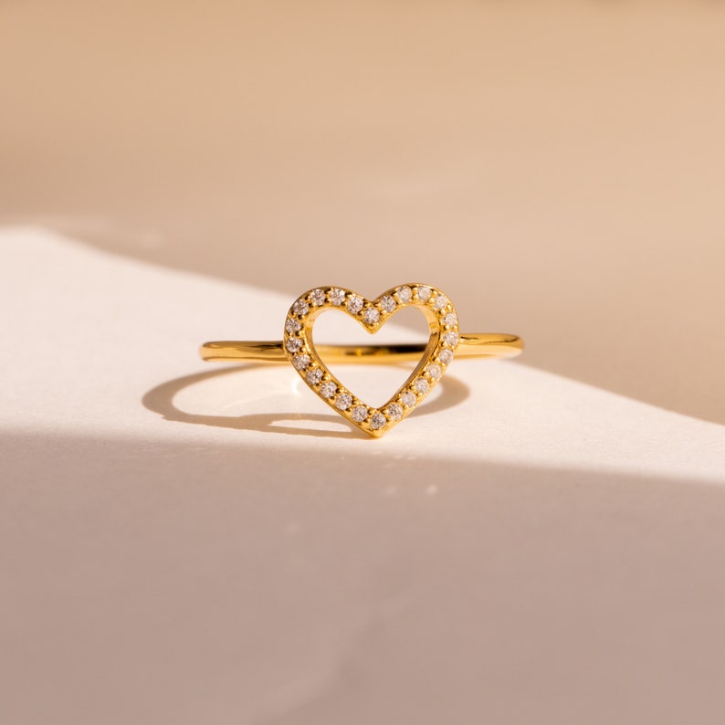 Diamond Heart Ring by Caitlyn Minimalist Pave Crystal Promise Ring, Dainty Love Ring Anniversary Gift for Her RR076 image 1