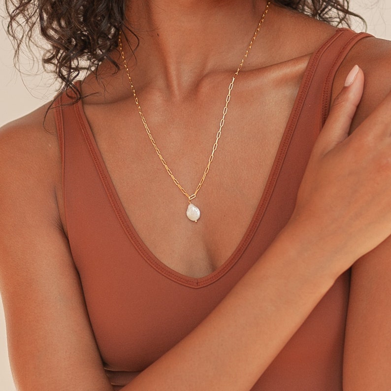 Baroque Pearl Pendant Necklace by Caitlyn Minimalist Irregular Pearl Necklace Long Necklace, Perfect for Layering NR012 image 2