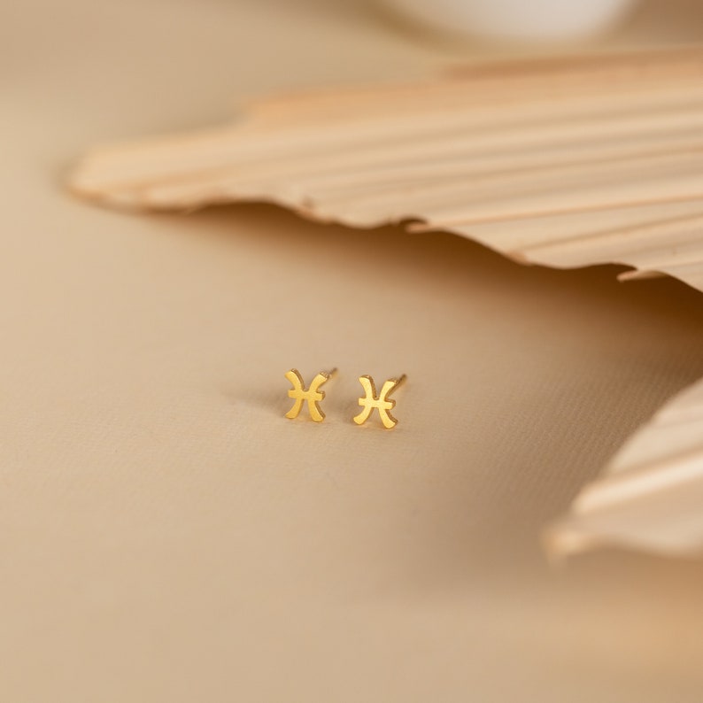Tiny Zodiac Earrings Custom Zodiac Jewelry in Sterling Silver, Gold & Rose Gold Birthday Gift for Her Bridesmaid Gift CH10 image 2
