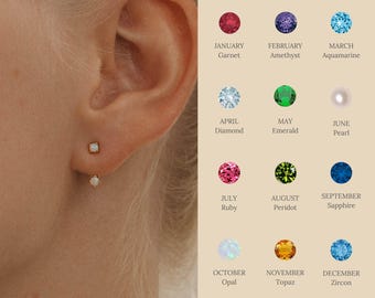 Pendientes personalizados con piedra natal de Caitlyn Minimalist • Pendientes con piedra natal por delante y por detrás • Regalo para la mejor amiga • Joyería para mamá • ER233