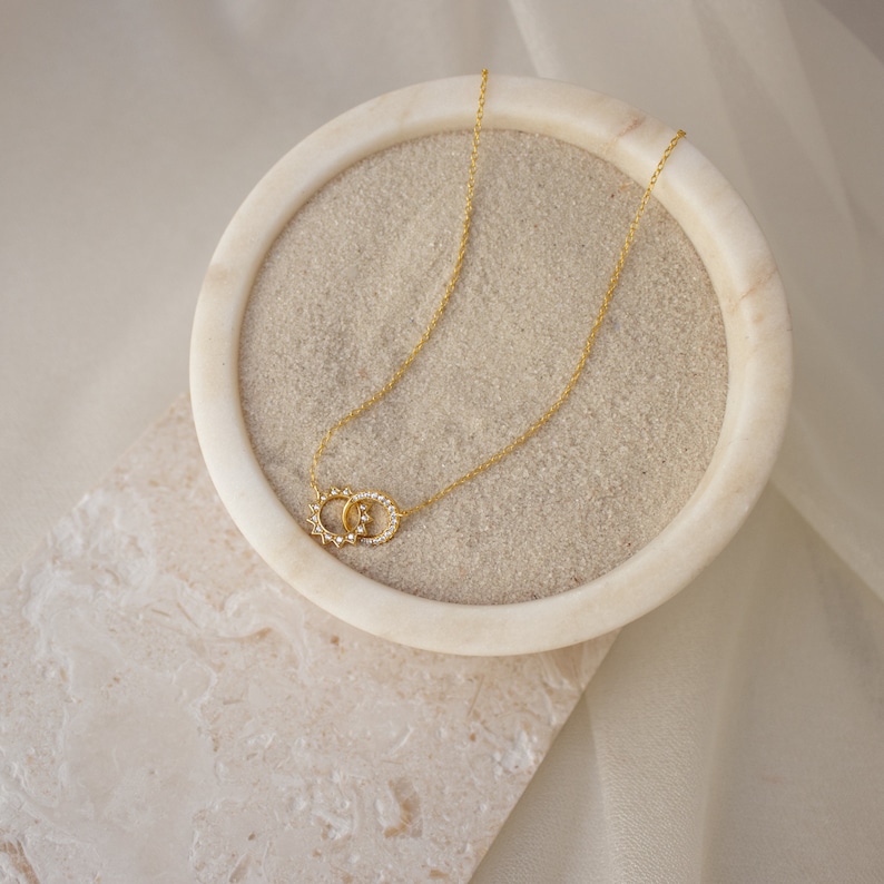 Sun & Moon Eternity Necklace by CaitlynMinimalist Interlocking Circle Necklace Dainty Diamond Jewelry Best Friend Gift NR057 image 4