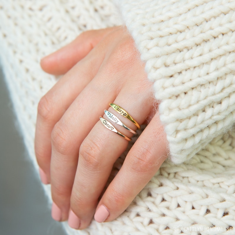 Name Ring in Sterling Silver, Gold and Rose Gold Skinny Stackable Name Ring Personalized Stacking Rings Gift for Bridesmaids RM21F31 image 1