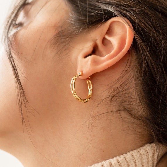 Bold Link Hoop Earrings by Caitlyn Minimalist Gold Hoop Earrings Statement Earrings Bridesmaid Gifts ER060