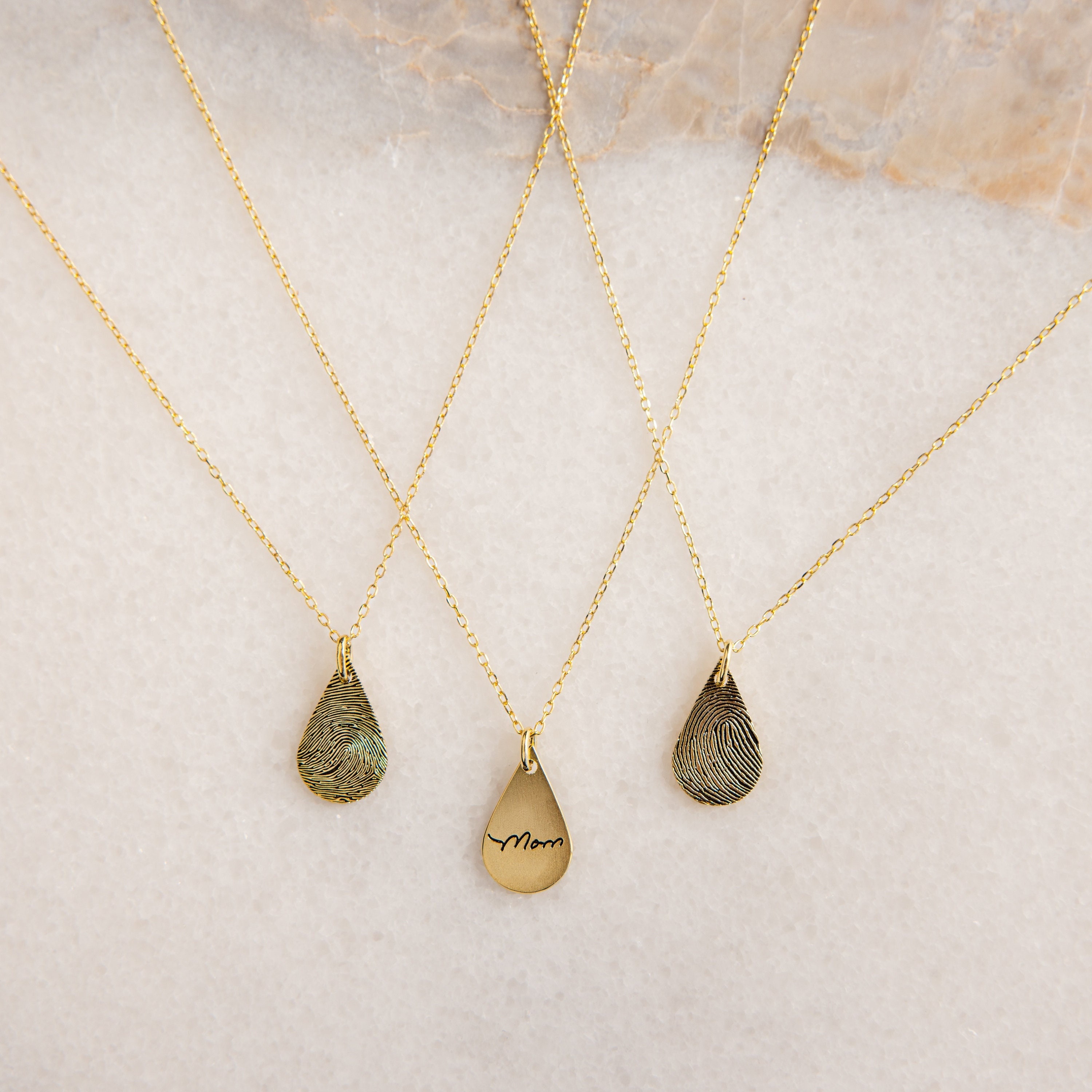 Tiny Teardrop Fingerprint Necklace • Dainty Fingerprint Pendant • Loved One's Fingerprints Jewelry • Memorial Gifts • Mother's Gift • NM31